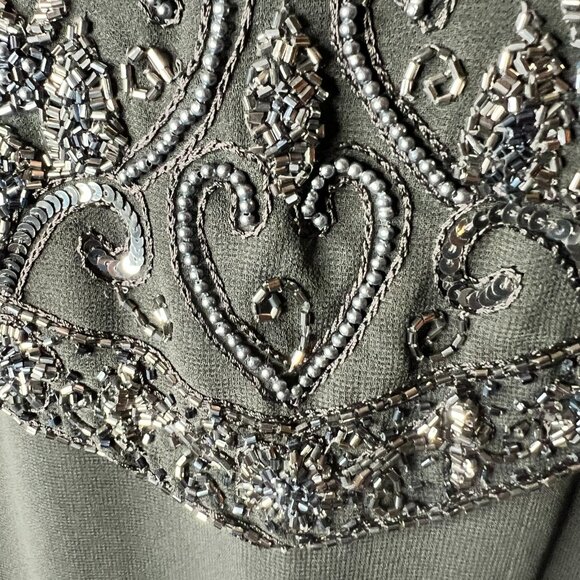 J Kara Charcoal Gown Beaded Bodice Sleeveless Silhouette Glam Womens Size 14 - Picture 3 of 11